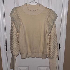 Cream Sweater with Textured Sleeves